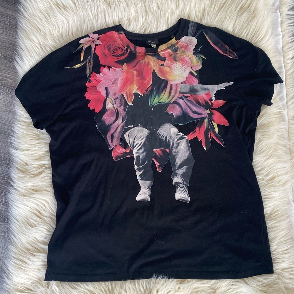 Diesel Men's Graphic Print Black T-Shirt sz XXL Street Casual